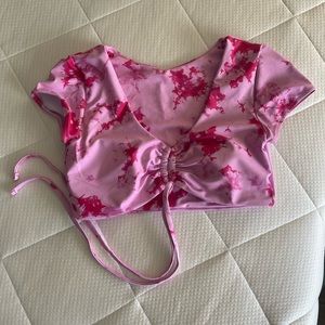 Zaful pink tie dye cinch crop top swim bikini top
